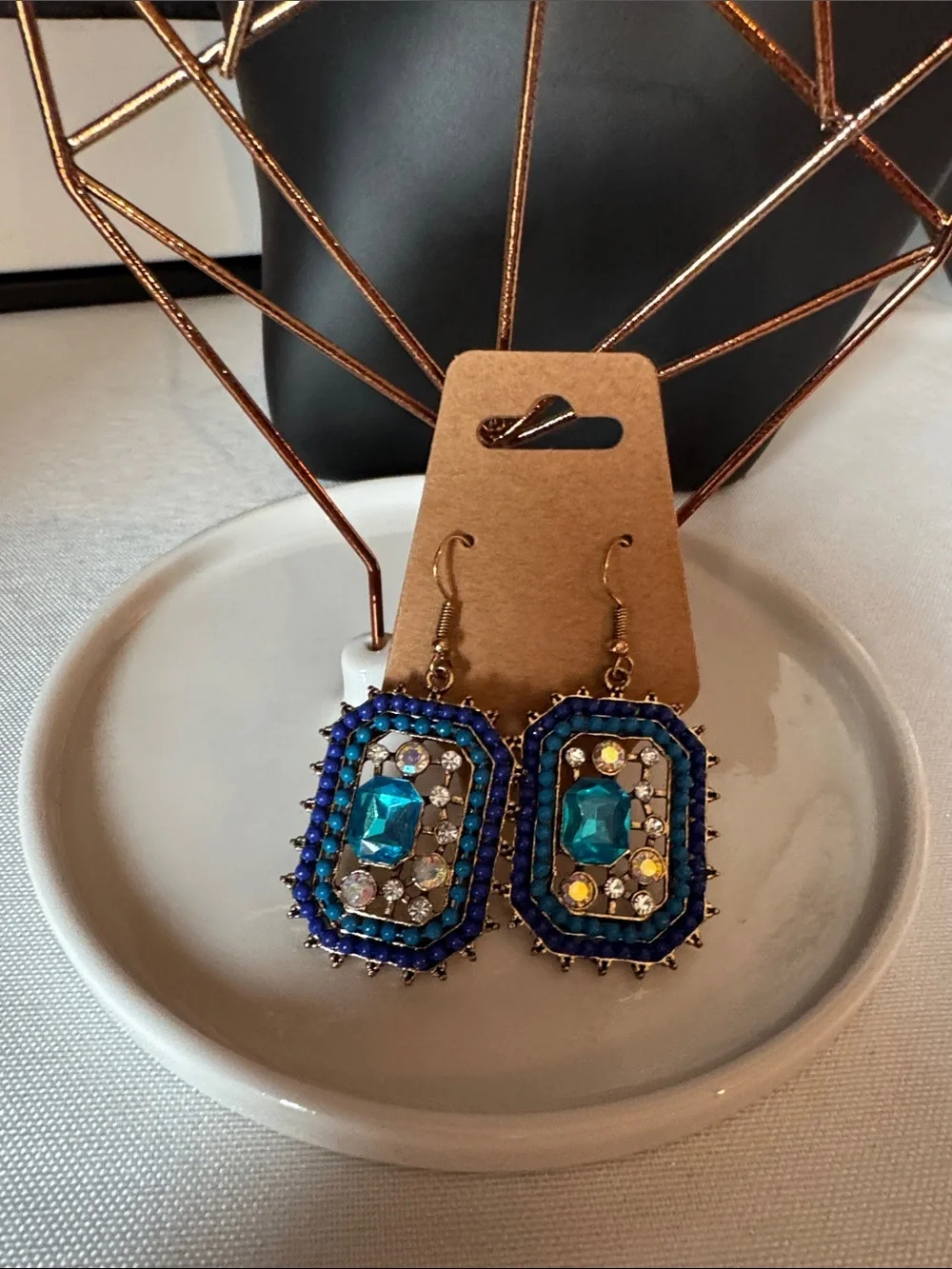 Fashion Jewelry Blue and Teal Beaded Crystal Drop Earrings